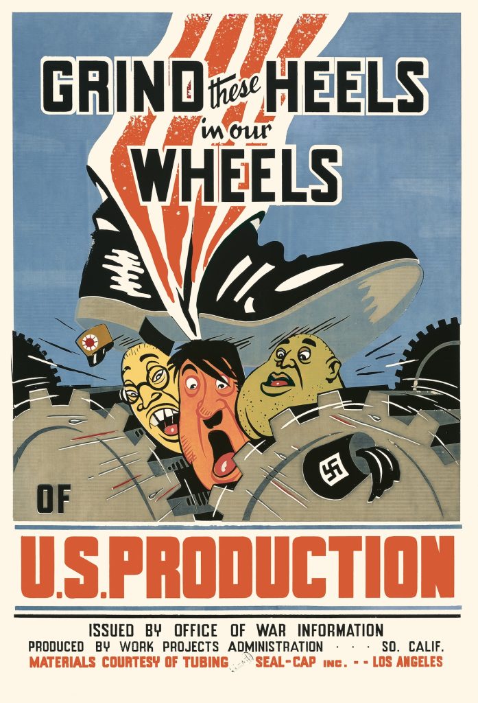 Poster of the Axis of Evil being ground under the foot of Uncle Sam.